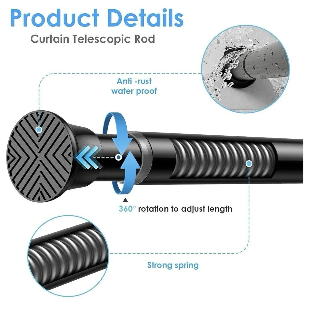 Black Tension Curtain Rods18 to 36 Inch,Small Curtain Rods No Drilling